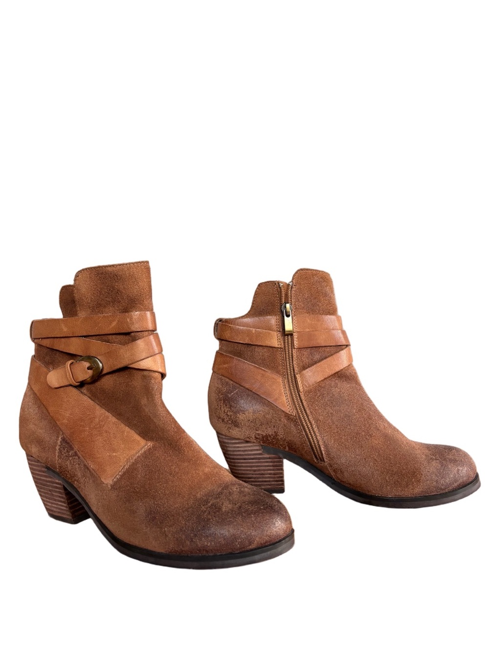 Antelope Tan Suede Ankle Boots Boho Western Rustic Stacked Heel EU 39, US 8.5